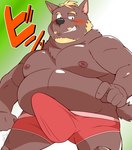 2024 absurd_res anthro beard belly big_belly black_nose blush bulge bumomomoboa canid canine canis clothed clothing domestic_dog erection erection_under_clothing facial_hair hi_res kemono male mammal moobs musclegut muscular nipples overweight overweight_male solo underwear
