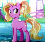 building cutie_mark eyelashes female feral hair horn multicolored_hair ponyville smile solo text two_tone_hair the-butcher-x friendship_is_magic hasbro my_little_pony mythology luster_dawn_(mlp) equid equine mammal mythological_creature mythological_equine unicorn 2020 hi_res signature url