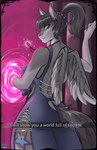 anthro clothed clothing feathered_wings feathers female hair open_mouth solo sugar_tea tail text wings albinion yufrau hasbro my_little_pony mythology fan_character equid equine horse mammal mythological_creature mythological_equine pegasus pony absurd_res digital_media_(artwork) english_text hi_res