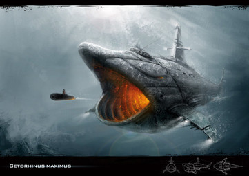 ambiguous_gender chetorinus detailed_background feral fire light machine science_fiction sea submarine technology underwater vehicle water watercraft zero_pictured nikita_korenkov aquatic basking_shark fish mackerel_shark robot shark detailed hi_res