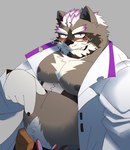 anthro belly big_belly blush eyewear glasses kemono male moobs nipples overweight overweight_male simple_background solo my_wet_muffin lifewonders live_a_hero viscunam mammal procyonid raccoon 2022 hi_res