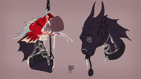 bdsm bodily_fluids bondage bondage_gear bound collar cum cum_in_mouth cum_inside ear_frill facial_piercing fangs feral frill_(anatomy) gag genital_fluids genitals horn inflatable_gag latex_hood leaking_cum male nose_piercing nose_ring penis piercing red_body red_scales ring_piercing scales sharp_teeth solo teeth tongue tongue_out zipper drake239 mythology thorphax dragon mythological_creature mythological_scalie scalie 16:9 4k absurd_res hi_res widescreen