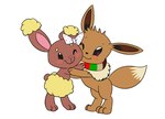 2015 anthro arth_the_eevee blush bow_ribbon buneary carniscorner colored cream_the_buneary duo eevee female generation_1_pokemon generation_4_pokemon hug male male/female nintendo nuzzling one_eye_closed paws pokemon pokemon_(species) scarf semi-anthro standing wink