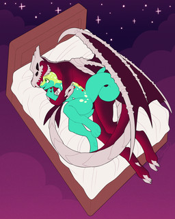 4_eyes anal anal_penetration anthro bed bone cuddling duo from_behind_position furniture genitals glowing glowing_eyes male male/male multi_eye on_bed penetration penis sex skull skull_head spoon_position tail tail_coil wings riipurr mythology dragon lizard mythological_creature mythological_scalie reptile scalie 4:5 absurd_res hi_res