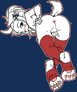 anthro anus balls blush clothing genitals heart_symbol legwear male nipples pawpads paws solo thigh_highs koud3x vtuber taigaxholic canid canine mammal alpha_channel tagme