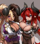 areola big_breasts blue_eyes breast_squish breasts clothing duo female hair horn huge_breasts legwear long_hair looking_at_viewer not_furry panties purple_eyes short_stack squish thick_thighs thigh_highs underwear wide_hips eu03 aife demon horned_humanoid humanoid mammal hi_res