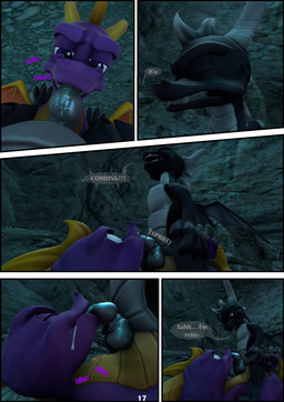 backsack balls bodily_fluids cave cum cum_in_mouth cum_inside dark_balls dark_body dark_penis dialogue drinking drinking_cum duo ejaculation feral genital_fluids genitals horn male male/male penis penis_in_mouth purple_body purple_eyes red_eyes rope sitting sitting_on_another sitting_on_chest tail teeth text wings yellow_balls yellow_body yellow_penis drakeledragon activision mythology spyro_the_dragon dark_spyro spyro dragon mythological_creature mythological_scalie scalie 3d_(artwork) absurd_res comic digital_media_(artwork) hi_res source_filmmaker_(artwork)