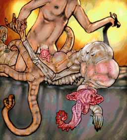 breasts duo egg fantasy female feral genitals horror_(theme) human_on_humanoid interspecies male male/female neck_bulge penetration penile penile_penetration penis science_fiction tentacles teratophilia xenophilia lost-wanderer alien human humanoid mammal monster unknown_species absurd_res hi_res