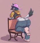 anthro backwards_baseball_cap backwards_hat baseball_cap big_butt bottomwear butt butt_cleavage clothing crop_top feathers femboy grey_body grey_feathers hat headgear headwear hoodie huge_butt male narrowed_eyes pants plumber's_crack rear_view shirt solo tail tail_feathers topwear yellow_eyes fawxythings casey_(fawxythings) avian bird columbid pigeon hi_res