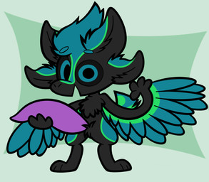 3_toes 4_ears 4_fingers anthro big_penis biped black_body black_feathers black_sclera blue_body blue_eyes blue_feathers chibi feather_hair feathered_wings feathers feet fingers genitals gesture green_body green_feathers holding_penis huge_penis hyper hyper_genitalia hyper_penis looking_at_viewer male multi_ear nude nude_anthro penis pseudo_hair purple_penis simple_background solo standing tapering_penis toes waving waving_at_viewer waving_hand winged_arms wings conditional_dnp sr-g ralena/ralaku avali avian herm_(lore)