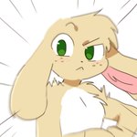 anthro eyebrows female floppy_ears fur green_eyes looking_at_viewer lop_ears raised_eyebrow solo yellow_body yellow_fur fiddleafox hazel_(fiddleafox) lagomorph leporid mammal rabbit 1:1 low_res