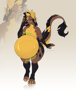 anthro belly big_belly black_hair claws hair horn long_tail male solo tail vore yellow_claws yellow_ears yellow_horn cmitchell mythology dragon mythological_creature mythological_scalie scalie absurd_res hi_res