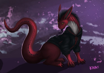 claws clothing feral forked_tongue hoodie red_body red_scales scales shadow simple_background solo spots tail tongue tongue_out topwear yellow_eyes conditional_dnp kiva~ kiva_(kiva) lizard reptile scalie 2015
