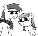 bandanna clothing duo earth_pony equid equine fan_character female feral ficficponyfic giles_pecan_(colt_quest) hasbro horse kerchief male mammal monochrome my_little_pony pony praline_(colt_quest) simple_background