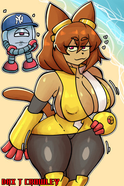 1_eye anthro anthro_focus armwear beach bedroom_eyes big_breasts big_nipples black_nose blue_clothing blue_hat blue_headwear bottomwear bouncing_breasts breasts brown_body brown_fur brown_hair clothing crossed_arms curvy_figure dress duo eyebrows eyewear eyewear_on_head female female_focus fur goggles goggles_on_head grey_armwear grey_bottomwear grey_clothing grey_pants grin hair hand_on_hip hat headgear headwear heart_symbol hourglass_figure looking_at_viewer machine motion_lines narrowed_eyes nipple_outline nipples outside pants purple_eyes raised_eyebrows red_eyes sand seductive smile solo_focus standing tan_body tan_fur thick_thighs wide_hips yellow_armwear yellow_clothing yellow_dress yellow_eyewear yellow_goggles rose_dax gameoverse glitch_productions kaboodle_(gameoverse) kit_bodega domestic_cat felid feline felis mammal robot 2:3 absurd_res hi_res