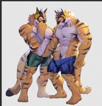 abs anthro clothing duo fur hand_in_underwear male male/male mask muscular muscular_anthro muscular_male navel nipples orange_body orange_fur pecs reaching_in selfcest square_crossover striped_body striped_fur stripes superhero underwear echo870611 lifewonders live_a_hero ryekie_(live_a_hero) felid mammal pantherine tiger hi_res