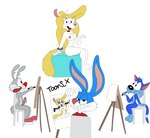 breasts female nude painting jrxt animaniacs tiny_toon_adventures warner_brothers buster_bunny calamity_coyote furrball minerva_mink canid canine canis coyote domestic_cat felid feline felis lagomorph leporid mammal mink mustelid musteline rabbit true_musteline absurd_res hi_res