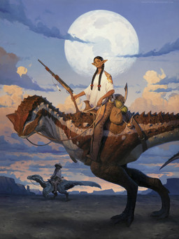 ambiguous_gender beard black_hair boots bottomwear braided_hair brown_body clothing cloud desert detailed_background facial_hair feathers female feral footwear full_moon group gun hair hat headgear headwear holding_gun holding_object holding_ranged_weapon holding_rifle holding_weapon humanoid_pointy_ears looking_at_viewer loose_feather male moon outside pants pointy_ears pouch_(clothing) ranged_weapon red_body red_scales riding rifle scales shirt shoes smile sombrero tail topwear weapon white_body white_clothing white_scales white_shirt white_topwear victor_adame_minguez abelisaurid carnotaurus dinosaur dromaeosaurid feathered_dinosaur feathered_scalie human humanoid mammal prehistoric_species reptile saurischian scalie theropod utahraptor 2022 absurd_res hi_res oil_painting_(artwork) painting_(artwork) traditional_media_(artwork) traditional_painting_(artwork)