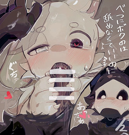 alternate_species ambiguous_anthro ambiguous_gender ambiguous_penetrated anthro black_penis black_sclera blush blush_lines bodily_fluids censor_bar censored_genitalia censored_penis cutaway duo fellatio first_person_view floppy_ears fluffy fur genitals grey_background hand_on_head hand_on_penis head_tuft heart_eyes heart_symbol heterochromia ineffective_censorship looking_at_another looking_at_genitalia looking_at_partner looking_at_penis looking_pleasured male male/ambiguous male_anthro male_penetrating male_penetrating_ambiguous nude_ambiguous nude_male oral oral_penetration penetration penile penis penis_in_mouth reaction_shot saliva saliva_on_penis sex simple_background spiral spiral_eyes sweat sweatdrop text tremble_spikes tuft white_body white_eyes white_fur kemo_ka_nya changed_(video_game) lin_(changed) puro_(changed) canid canine canis lagomorph latex_creature leporid mammal rabbit wolf 2020 censored digital_drawing_(artwork) digital_media_(artwork) digital_painting_(artwork) hi_res japanese_description japanese_text painting_(artwork) translation_request male_(lore)