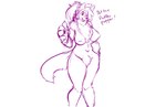 2018 anthro breasts canid canine canis dialogue digital_drawing_(artwork) digital_media_(artwork) domestic_dog english_text female hair looking_at_viewer mammal monochrome naturally_censored nipples nude ponytail simple_background sketch smile solo standing tail text watsup white_background wide_hips