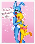 anthro anthrofied beak blush blush_stickers breasts bubble duo female heart_symbol holidays hug male male/female non-mammal_breasts romantic romantic_couple size_difference tail tail_tuft tuft shirovalen five_nights_at_freddy's five_nights_at_freddy's_2 scottgames valentine's_day toy_bonnie_(fnaf) toy_chica_(fnaf) avian bird chicken galliform gallus_(genus) lagomorph leporid mammal phasianid rabbit hi_res