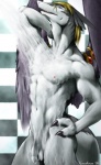 anthro casual_nudity feathered_wings feathers flaccid genitals hair male navel nipples nude penis shower solo tail wings karabiner legendz mythology kanerudo ranshiin dragon feathered_dragon feathered_scalie mythological_creature mythological_scalie scalie 2006 hi_res