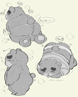 >_< anthro asian_clothing ass_up balls barely_visible_balls barely_visible_genitalia bodily_fluids butt chibi clothing east_asian_clothing eyebrows eyes_closed fundoshi genitals heart_symbol japanese_clothing kemono male overweight overweight_anthro overweight_male pawpads paws short_tail simple_background solo sound_effects sweat tail text thick_eyebrows tongue tongue_out underwear buta5kawa animal_crossing nintendo teddy_(animal_crossing) bear mammal 2020 absurd_res hi_res japanese_text monochrome
