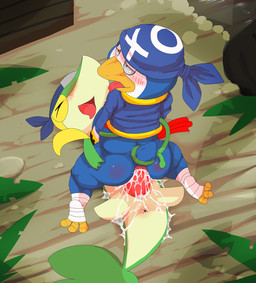 3_toes ahegao anal anal_penetration animal_genitalia anthro anus beak blush bodily_fluids body_blush bottomless butt butt_blush clothed clothing cowgirl_position cum cum_from_ass cum_in_ass cum_inside duo erection eyes_closed feet from_front_position genital_fluids genital_slit genitals green_body high-angle_view kerchief leg_wraps looking_pleasured lying male messy on_back on_bottom on_top orgasm_face paws penetration penis rear_view sex straddling tail tail_pull tentacles toes tongue tongue_out wraps redemption3445 kaio:_king_of_pirates nintendo pokemon fan_character sangokushi verde_the_snivy avian bird generation_5_pokemon penguin pokemon_(species) snivy alternate_version_at_source crossover hi_res