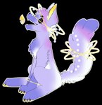 cheek_tuft facial_tuft facing_aside feral fluffy fluffy_tail fur gradient_fur halo halo_around_limb halo_around_tail male pawpads purple_body purple_fur sitting solo sparkles star tail tuft yellow_pawpads caloxya canid canine canis domestic_dog mammal alpha_channel hi_res