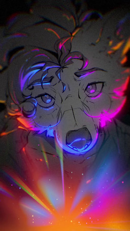 anthro cheek_tuft clothing eyewear face_closeup facial_tuft fur glasses glowing glowing_body glowing_eyes glowing_fur inner_ear_fluff intimate lgbt_pride looking_at_viewer male round_glasses shirt solo topwear tuft andre_moraph sound_warning lgbt_pride_month andre_moraph_(character) canid canine canis mammal wolf 2026 absurd_res animated colored colorful_theme digital_drawing_(artwork) digital_media_(artwork) film_grain greyscale hi_res loop monochrome short_playtime sound video