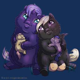 1_horn ambiguous_gender animal_genitalia balls black_body black_fur blue_eyes closed_smile crotch_breasts daww female female_feral feral fur genitals good_parenting grass hair happy horn hug looking_at_another male male_feral mouth_closed nipples overweight overweight_feral plant purple_body purple_eyes purple_fur purple_hair purple_tail romantic romantic_couple sheath simple_background sitting smile smiling_at_another tail tan_body tan_fur text toddler transparent_background white_hair white_tail wings young young_ambiguous young_feral aisatsana magentademon fluffy_pony mythology equid equine fluffy_pony_(species) mammal mythological_creature mythological_equine pegasus unicorn 1:1 2025 alpha_channel artist_name cel_shading digital_media_(artwork) english_text hi_res shaded adopted_(lore) adoptive_father_(lore) adoptive_mother_(lore)