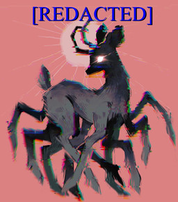 10_legs antlers feral fur glitch glowing glowing_eyes horn male multi_leg multi_limb simple_background snout solo tail text feefal arachnid arthropod deer hybrid mammal spider english_text hi_res