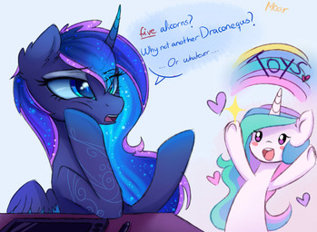 blue_hair blush dialogue duo ellipsis feathered_wings feathers female feral hair heart_symbol hooves horn long_hair multicolored_hair open_mouth question_mark rainbow simple_background text underhoof white_background wings magnaluna friendship_is_magic hasbro my_little_pony mythology princess_celestia_(mlp) princess_luna_(mlp) equid equine mammal mythological_creature mythological_equine unicorn winged_unicorn 2016 english_text hi_res source_request unavailable_at_source