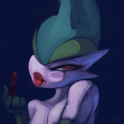 femboy lipstick makeup male solo mrlusty nintendo pokemon gallade generation_4_pokemon humanoid pokemon_(species) 1:1 low_res