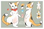 belly blue_eyes ear_piercing female feral fur happy inner_ear_fluff multicolored_body multicolored_fur open_mouth orange_body orange_fur piercing pink_belly red_scarf scarf solo tuft white_belly white_body white_fur tsukune_minaga neko_chan_(tsukune_minaga) calico_cat domestic_cat felid feline felis mammal munchkin_cat model_sheet