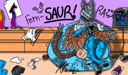 anthro bad_dragon_toy bean_bag bodily_fluids buttplug chair chips_(food) claws clothed clothing collar collar_only collar_tag cum dildo ears_up electronics feathered_tail feathers femboy food furniture genital_fluids gloves good_boy handwear heart_symbol legwear lube lube_bottle male messy_room monster_energy_can nude oiled oiled_body oiled_butt oiled_up on_chair plug_(sex_toy) raised_tail red_solo_cup sex_toy sharp_teeth sitting sitting_on_bean_bag sitting_on_chair sitting_on_ground skimpy solo suggestive suggestive_fluid suggestive_pose tail teeth television text thigh_highs toe_claws toy ykfantasys bad_dragon e621 monster_energy dinosaur dromaeosaurid feathered_dinosaur feathered_scalie monster prehistoric_species pyroraptor reptile saurischian scalie theropod english_text hi_res unavailable_at_source