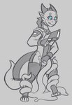 anthro blue_eyes blush clothed clothing female gun ranged_weapon solo tail tentacles weapon alphax10 mythology ellie_(alphax10) dragon mythological_creature mythological_scalie scalie sketch