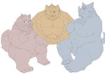 anthro balls facial_hair flaccid genitals group horn kemono male mature_male overweight overweight_male penis sitting furipon canid canine hyena mammal raccoon_dog rhinoceros spotted_hyena tanuki 2023 hi_res