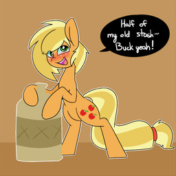 abstract_background apple blush brown_background drunk female feral food freckles fruit green_eyes looking_at_viewer plant simple_background solo substance_intoxication text friendship_is_magic hasbro my_little_pony applejack_(mlp) equid mammal 1:1 english_text low_res