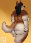 2022 anthro artist_name big_butt black_hair breasts brown_body brown_fur butt canid canine canis cellulite cigarette cigarette_in_mouth clothing dated domestic_dog female fur hair herding_dog hi_res huge_butt juicydemon looking_at_viewer looking_back looking_back_at_viewer mammal mature_female multicolored_body multicolored_fur object_in_mouth overweight overweight_anthro overweight_female pastoral_dog signature simple_background smoking solo tan_body tan_fur thick_thighs two_tone_body two_tone_fur undressing welsh_corgi