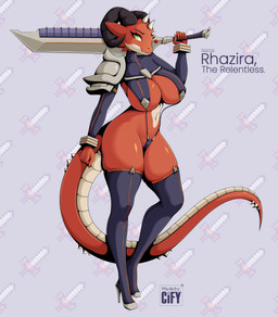 2_horns 5_fingers abstract_background anthro armor asymmetrical_armor big_breasts big_butt bikini bikini_thong black_eyebrows black_horn blue_background boots bracelet breasts butt butt_pose camel_toe cheek_spikes claws clothed clothing countershade_body countershade_face countershade_tail countershade_torso countershading cuff_(restraint) cuffs_(clothing) curled_horn curved_horn curvy_figure curvy_horns eyebrows eyelashes facial_spikes feet female finger_claws fingers fist footwear genitals glistening glistening_armor glistening_breasts glistening_eyes glistening_pauldron glistening_shoulders glistening_thighs glistening_torso grey_armor grey_background head_horn head_spikes head_spines high_heeled_boots high_heels highlights_(coloring) holding_melee_weapon holding_object holding_sword holding_weapon horn hourglass_figure humanoid_feet humanoid_hands jewelry large_sword legwear logo long_tail looking_at_viewer melee_weapon metal_armor metal_bracelet metal_cuffs multicolored_body multicolored_face multicolored_scales multicolored_tail navel nipple_outline non-mammal_breasts non-mammal_ears non-mammal_navel one-piece_swimsuit one-piece_thong pauldron plantigrade pointy_ears pose pupils purple_bikini purple_clothing purple_footwear purple_high_heels purple_legwear purple_swimwear purple_thigh_boots purple_thigh_highs purple_thong purple_underwear red_armor red_body red_breasts red_claws red_ears red_face red_finger_claws red_hands red_highlights red_legs red_scales red_snout red_spikes red_tail red_torso red_upper_jaw reptile_tail restraints ridged_horn rounded_snout scales scaly_tail scuted_tail scutes sharp_horn shoes short_snout shoulder_pads simple_background skimpy skimpy_bikini skimpy_thong slit_pupils small_waist smile smiling_at_viewer smirk smirking_at_viewer solo spiked_tail spikes spikes_(anatomy) spines standing swimwear sword sword_on_shoulder swordswoman tail tail_spines tan_body tan_cheeks tan_countershading tan_face tan_lower_jaw tan_scales tan_scutes tan_snout tan_stomach tan_tail tan_torso text thick_eyelashes thick_tail thick_thighs thigh_boots thigh_highs thong two-piece_swimsuit unconvincing_armor under_boob underwear ventral_scales voluptuous voluptuous_anthro voluptuous_female warrior weapon white_spikes white_spines wide_hipped_anthro wide_hipped_female wide_hips yellow_eyes cify rhazira_(the_relentless) kobold reptile scalie absurd_res artist_logo artist_name character_name colored digital_drawing_(artwork) digital_media_(artwork) hi_res pixel_(artwork)