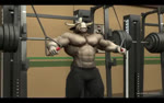 abs anthro barbell biceps black_bottomwear black_clothing black_pants bottomwear breathing clothed clothing deltoids exercise fur gloves_(marking) grey_body grey_fur hair horn horn_jewelry horn_ring jewelry male markings mohawk muscular muscular_male nipples pants pecs poster ring_(jewelry) solo standing text topless triceps weightlifting weights white_hair workout braford house_of_beef gus_(braford) bovid bovine cattle mammal 16:10 2021 3d_(artwork) 3d_animation animated digital_media_(artwork) loop no_sound short_playtime url webm widescreen