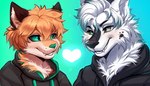 anthro biped clothed clothing duo fully_clothed gradient heart_symbol heterochromia hoodie looking_at_another love male male/male romantic romantic_couple smile topwear antama asian_mythology east_asian_mythology mythology ejox sefu canid canine canis dragon eastern_dragon fennec_fox fox hybrid mammal mythological_creature mythological_scalie red_fox scalie true_fox wolf 2021 bust_portrait digital_media_(artwork) portrait