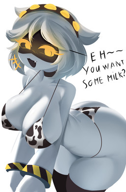 anthro big_breasts big_butt breasts butt cow_suit female happy pose robotic silly silly_face solo solo_focus solo_in_panel thick_thighs alaki_zezo glitch_productions murder_drones v_(murder_drones) absurd_res hi_res pinup