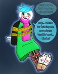 ambiguous_gender anthro barefoot bdsm binder_(restraint) bondage bondage_gear bound captured feet happy leather legbinder restrained restraints shoeless solo devluca17 bovid caprine goat mammal absurd_res hi_res
