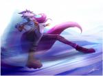 action_pose anthro breasts clothed clothing female fur gloves grey_body grey_fur hair handwear pose purple_hair solo zachseligson dreamkeepers the_wayward_astronomer miri_rodgers canid canine fox mammal 2017 hi_res