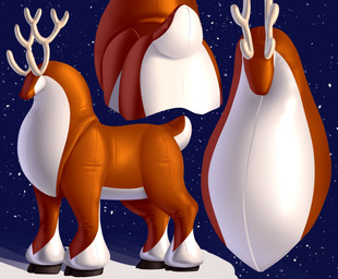 ambiguous_gender antlers belly black_hooves butt featureless_face feral folds hooves horn inflatable monobutt quadruped seam_(sewing) short_tail snow solo tail thick_neck white_belly malevolified animate_inanimate deer guarian latex_creature living_inflatable mammal new_world_deer reindeer 2021