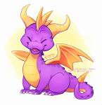 ambiguous_gender claws eyes_closed feral happy horn membrane_(anatomy) membranous_wings simple_background smile solo tail text wings lintufriikki activision european_mythology mythology spyro_the_dragon spyro dragon mythological_creature mythological_scalie scalie western_dragon 2018 signature url male_(lore)