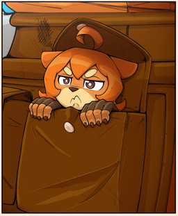 ambiguous_gender anthro border brown_eyes brown_nose clothing fingerless_gloves fingers gloves grumpy hair handwear orange_border solo otakuap dog_knight_rpg maci_(ceehaz) canid canine canis domestic_dog mammal pomeranian spitz 2021 digital_media_(artwork) hi_res