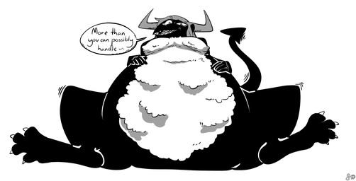 4_toes belly big_belly biped black_body black_skin breasts claws feet fur hair half-closed_eyes hand_on_belly horn huge_belly looking_at_viewer low-angle_view narrowed_eyes nipples non-mammal_breasts null open_mouth presenting simple_background sitting speech_bubble teeth text toes white_background white_body white_claws white_fur fizzpop matilda_(step-monster) monster 2024 black_and_white english_text hi_res monochrome signature